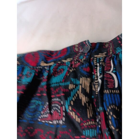 Vtg Sag Harbor Women's 9/10 Midi Skirt Bold Boho Floral Partial Wrap Rayon - Picture 6 of 7